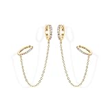 PAVOI 14K Yellow Gold Chain Earrings for Women | Dangle Chain Huggie Hoop Earrings | Cubic Zirconia Ear Cuff