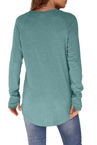 Image of XIEERDUO Womens Tunic Tops to Wear with Leggings Long Sleeve Thumb Hole Shirts Crew Neck Curved Hem