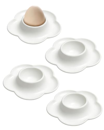 YIPFEN Lot de 4 coquetiers blancs ronds incassables empilables et alimentaires – Porte-œufs pour petit-déjeuner, table à manger, camping et Pâques
