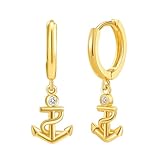 SANNYRA Anchor Earrings for Women - 14K Gold Plated Beach Sea Drop Dangle Earrings - Seashell Beachy Jewelry