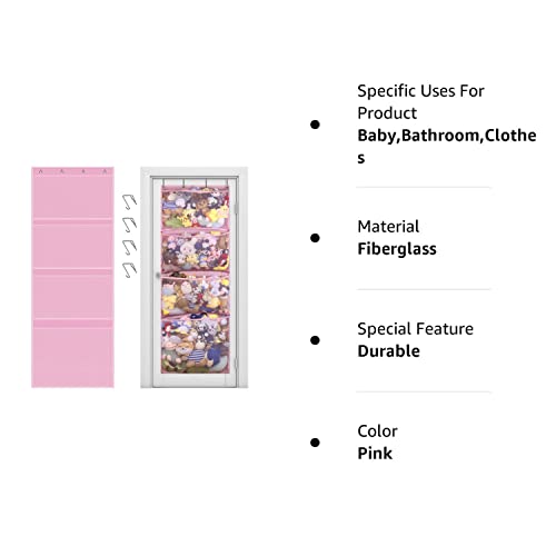 Stuffed Animal Storage, Over The Door Organizer Storage For Closet, Baby, Plush Toy, Stuffed Animal Holder With 4 Large Pockets, Hanging Door Organizer For Nursery, Bedroom, Bathroom, Kids Room (Pink) #TOP7