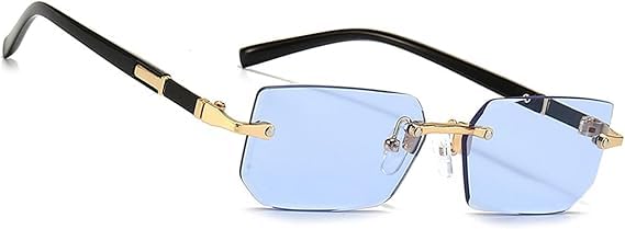 Rimless Tinted Sunglasses for Women Men, Lightweight Rectangle Frameless Glasses UV400 Protection, Stylish Square Sun Shades for Retro 90s Party Driving Outdoor Activities (Blue)-image-23