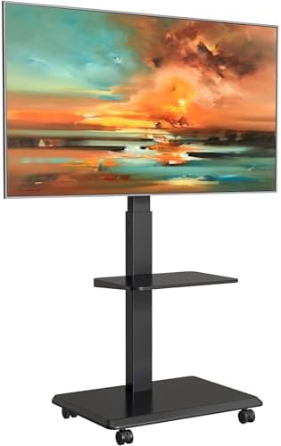 ECOTINY TV Ständer Rollbar aus Stahl für 37-75 Zoll Fernseher bis 50 kg | Schwenkbar, Neigbar, Fernsehständer Höhenverstellbar mit Ablage, Versteckter Kabelverwaltung, Max VESA