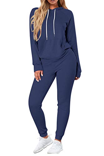 Fuphine Women's Tie Dye Jogger Outfit Sweatsuit 2 Piece Sweatshirt Long Sleeve Hooded And Pants Lounge Sets Tracksuit Navy Xl #TOP5