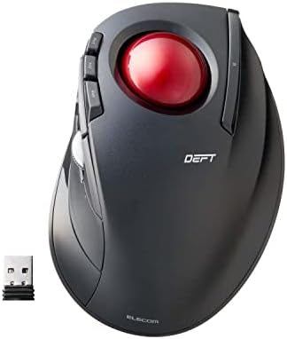 Elecom DEFT Trackball Mouse, 2.4GHz Wireless, Finger Control, 8-Button Function, Ergonomic Design, Smooth Red Ball, Windows11, macOS (M-DT2DRBK-G)