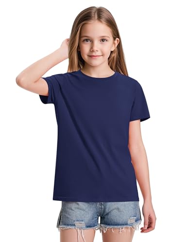 Image of KEREDA Girls Shirts Short Sleeve Soft Cotton T-Shirts Plain Tops for Kids
