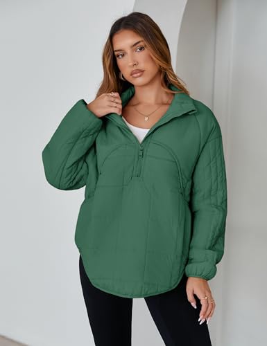 Daacee 2025 Oversized Lightweight Quilted Pullover Jacket for Women Half Zip Up Puffer Jackets Padded Outwear XS-2XL2