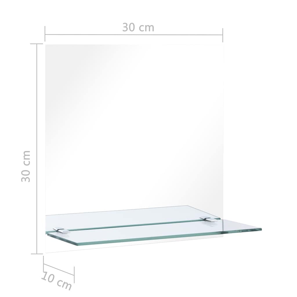 Wandspiegel mit Regal aus gehärtetem Glas 30×30 cm, Badspiegel mit Ablage 30×10 cm, Dekorationsspiegel für Badezimmer, Schlafzimmer, Flur, Wohnzimmer, Garderobe, Styling und Rasur