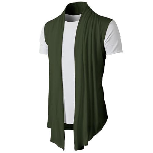 Mens Casual Shawl Collar Open Front Sleeveless Long Cardigan Lightweight Ruffle Kimono Vest with Long Drape Cape3