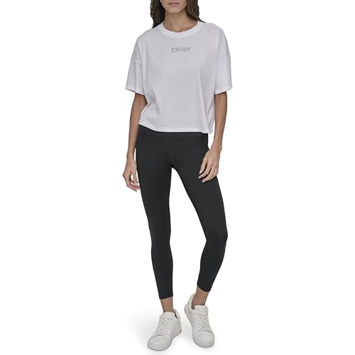 DKNY T-Shirt Court Casual Évitez les Hauts Amorphes Grâce au Logo Strass Chic et Moderne