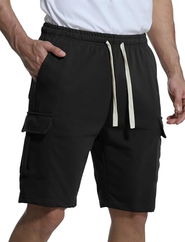 Asrlivp Mens Casual Cargo Shorts Cotton Elastic Waist Drawstring Sweat Shorts Gym Workout Jogger Shorts(XXL,Black)