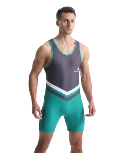 Men's Wrestling Singlets Athletic Supporters Sport Bodysuit Sleeveless Training Wrestling Leotards Weightlifting Jumpsuits Green White XL