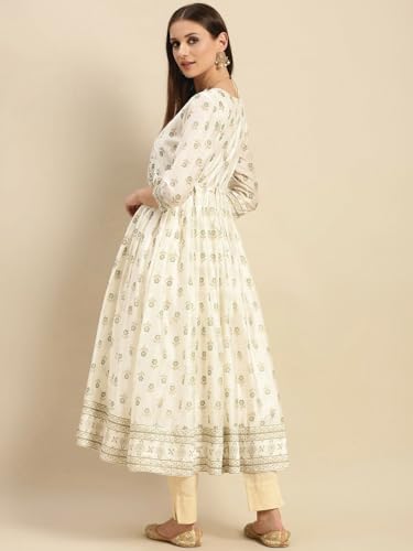 Image of rangita Off White Viscose Blend Calf Length Printed Anarkali Kurti for Women | Kurta for Women
