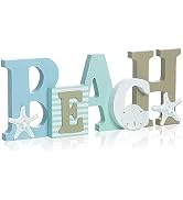 Wood Beach Word Sign with Applied Resin Sea Life - Hangs or Stands - Tropical Beach Home Decor