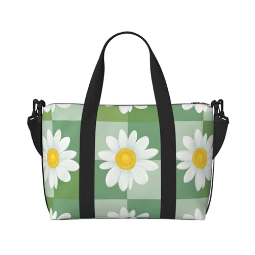 Travel Duffle Bag White Daisy Plaid Weekender Overnight Bags Luggage Bag for Women Men Waterproof Sports Gym Bag Hand Bag with Shoulder Strap2