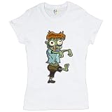 Walking Zombie T-Shirt Eat Brains Halloween Spooky Funny Undead Women's Tee White Large