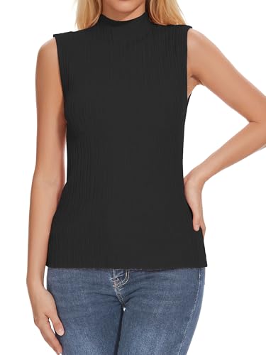 Image of Biffexu Womens Textured Tank Top Mock Neck Sleeveless Slim Fit Vest Top