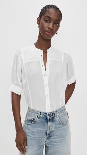 Madewell Women's Embroidered Puff-Sleeve Band-Collar Shirt2