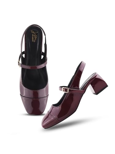 Image of JM LOOKS Women's Square Toe Block Heel Mules with Adjustable Strap & Comfortable Sole - Stylish Buckle Design