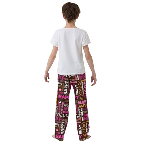 ZZXXB Happy Birthday Words Boys Long Pants Soft Trousers Elastic Waist Kids Lounge Bottoms with Pockets S-XL3