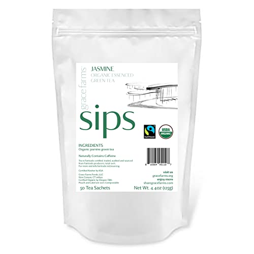 Grace Farms Organic Jasmine Green Tea (50 Pyramid Sachets) | Fragrant And Sweet | Fairtrade And Kosher Certified | Best Green Tea | Gives Back 100% Of Profits #TOP10