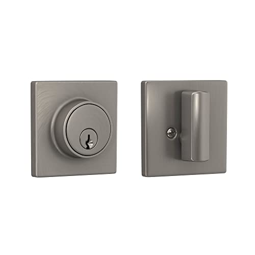 Image of Deadbolt with SquareTrim, Keyed 1 Side, Satin Nickel Finish