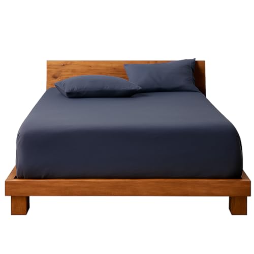 Decolab Jogo de Lençol Malha 100% Algodão Extra Macio - Roupa De Cama Antiácaro, Inclui Lençol Com Elástico (Forro) E Fronhas (Azul-marinho, Casal Simples)