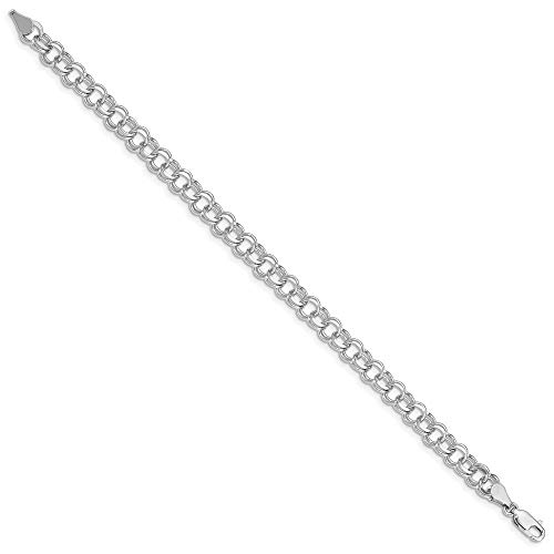 8" 14K White Gold Double Link Charm Bracelet #TOP1