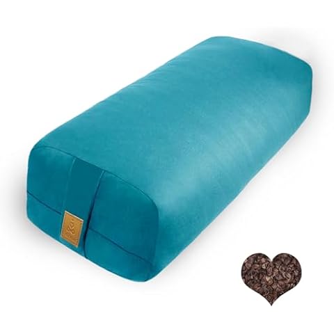 FelizMax Organic Buckwheat Bolster (24X10.5X5.5 in) Yoga Bolster Supportive Yoga Cushion for Restorative Yoga Accessories Rectangular Meditation Pillow 100% Cotton Cover Yoga Pillow (Cyan Blue) Cover