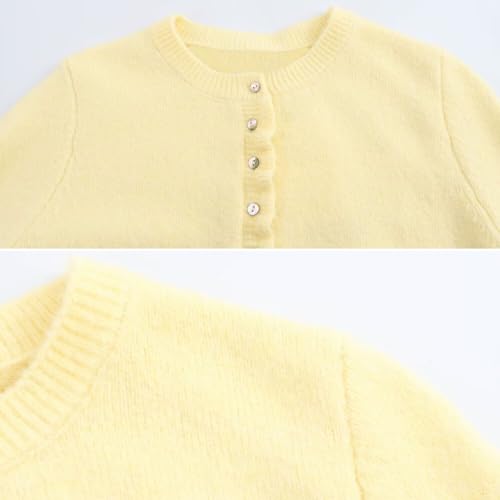 Image of FindThy Women's Cropped Cardigan Sweater Trendy Crewneck Ruffle Long Sleeve Button Down Knitwear Tops