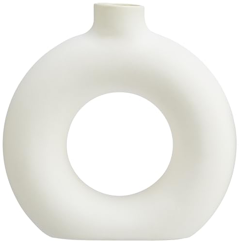 amazon basics Artisan Crafted Ceramic Donut Shaped Vase for Unique Home Decor Accent - Pack of 1, White - Image 7