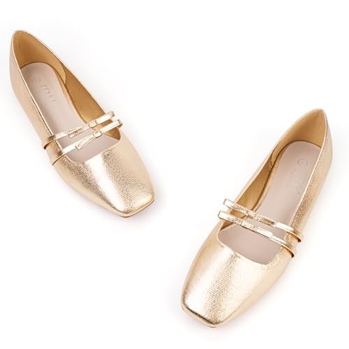 Image of MUSSHOE Mary Jane Shoes Womens Ballet Flats with Strap Comfortable Flats for Women Square Closed Toe Shoes