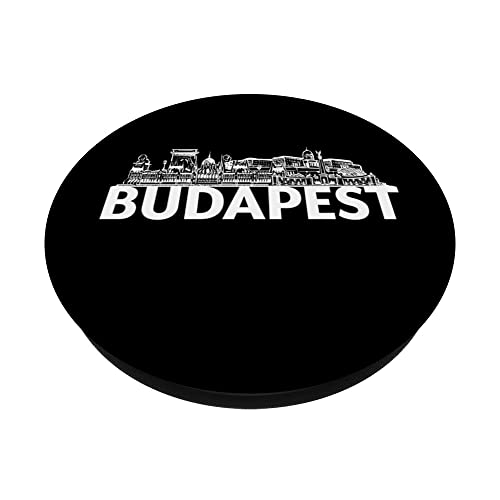 Budapest Hungary City Skyline Silhouette Outline Sketch PopSockets Swappable PopGrip, Black - Image 2