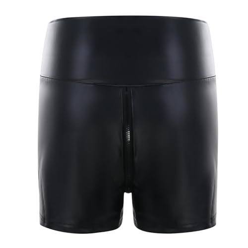 Short aspect cuir noir stretch avec fermeture éclair frontale robuste - 6