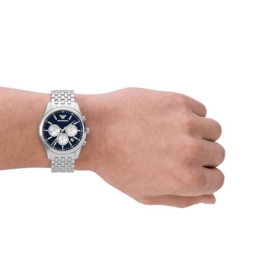 Image of Emporio Armani Stainless Steel Analog Blue Dial Men's Watch-Ar11582, Band Color:Silver