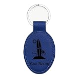 LaserGram Oval Keychain, Surfboard, Personalized Engraving Included (Dark Blue with Black)