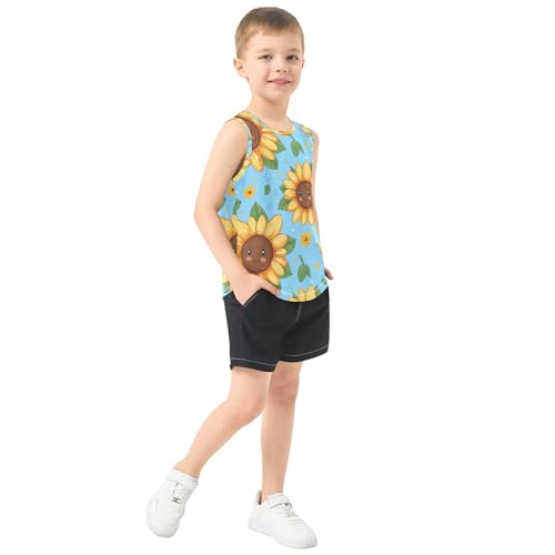 JUNZAN Cartoon Cute Sunflowers Boys Athletic Tank Tops Sleeveless Teens Vest Youth Undershirt for Beach Travel Sports 3T4