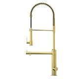 CWM Brushed Gold Kitchen Faucet with Pull Down Sprayer and Pot Filler,2-Function High Arch Single Ha