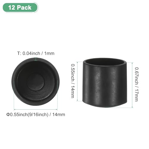 Image of M METERXITY 12-Pack Chair Leg Caps, 9 /16 Inch(14mm) PVC Chair Leg Floor Protectors for Folding Chairs /Metal Chairs /Furniture Table /Hardwood Floors, Round Non-Slip Cover End Tips [Black]