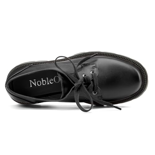 Image of NobleOnly Platform Loafers for Women Lace-up Chunky Low Block Heel Loafers Close Round Toe Casual Office Pumps 1.4 Inches Heels