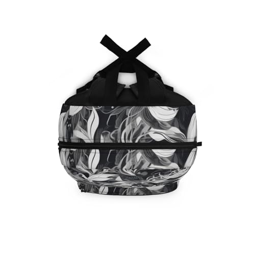 Backpack Monochrome Floral Elegance Black and White Botanical Pattern4