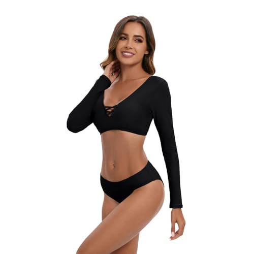 LafyKoly Women's Long Sleeve Rash Guard Print Athletic Swimsuit Outdoor Sport Tankini Sets4