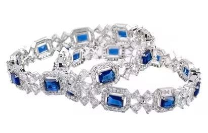 DENICRAAS Silver Plated Emerald Blue Cubic Zirconia Beautiful And Stylish Leaf Diamond Bangles For Women & Girls (Size: 2.6)-Blue (B0CNR9BZBS) Amazon Price History, Amazon Price Tracker