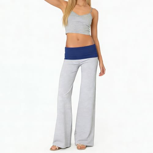 Image of Lounge Yoga Pants for Women Fold Over Low Waist Wide Leg Bell Bottoms | Y2K Foldover Pants, Flare Leggings, Low Rise Yoga Sweatpants
