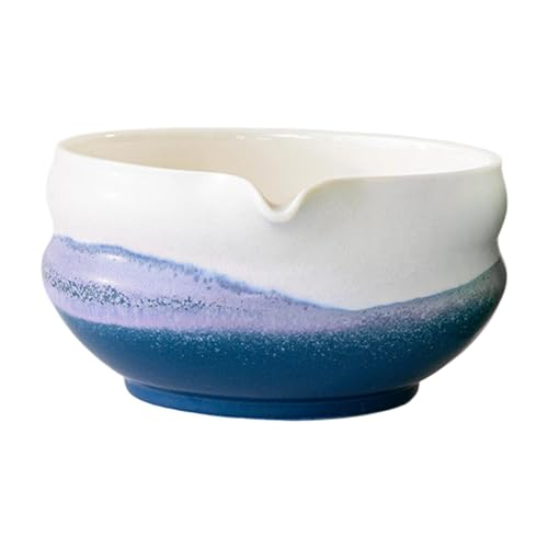 EHJRE Bol à Matcha avec Bec Verseur, Bol à Thé Chawan En Porcelaine pour Les Amateurs D'eau Froide et Chaude, Bleu