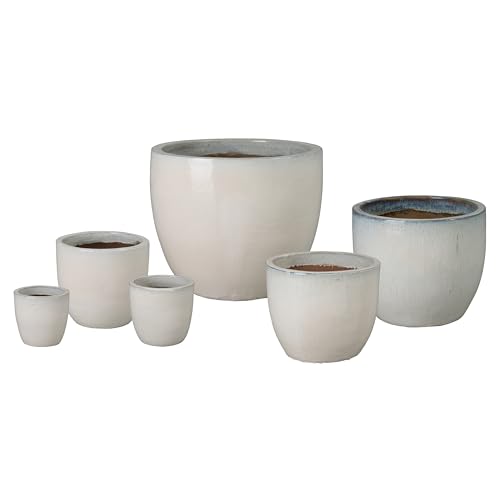 Emissary Home and Garden 28in. L x 24in. H White Stoneware Round Planters with High-fire Treatment (Set of 6)