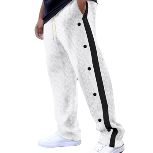 Men Jacquard Pants Workout Baggy Sweatpant Warm Button Long Trousers
