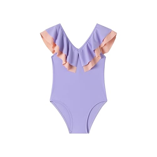 LIZENS Girls One Piece Swimwear Ruffle Flounce Criss-Cross Beach Bathing Suit 2-12 Years Swimsuit for Kids