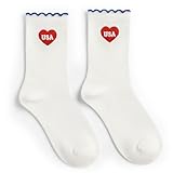 xo, Fetti America 250 USA Socks - White Crew Socks with Red Heart | Patriotic Party Decor, Fourth of July Outfit, America Birthday Gift, USA Celebration, Red White Blue Accessories