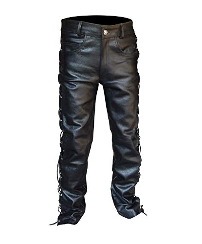 2Fit Men's Thick Cowhide Leather Side Laces Jeans Model Pant Waist Size 30" to 42" (36" Waist) Black3